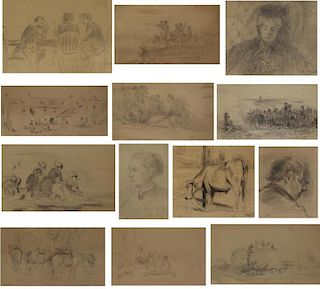 LELEUX, Adolphe. Lot of 13 Pencil on Paper