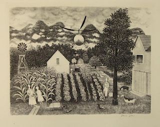 LEE, Doris. Lithograph "Helicopter" 1948.