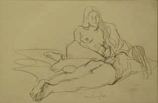 SOYER, Moses. Pencil on Paper Drawing. Two Nudes.