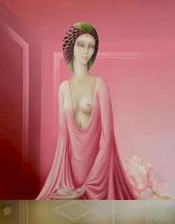 AUGE, Philippe. Oil on Canvas. Woman in Pink.