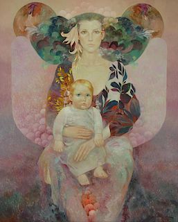 MAS, Felix. Oil on Canvas. "Maternidad".