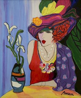 AMAN. Oil on Canvas. Woman in a Flower Hat.