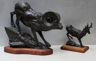 BAER, Doug. Two Bronze Sculptures of Rams.