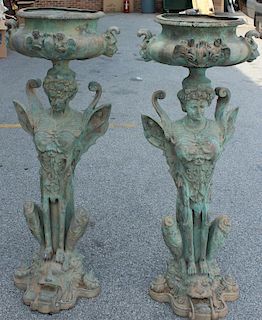 A Pair of Impressive Life Size Patinated Bronze