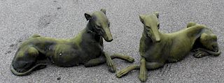Lifesize Patinated Metal Sculptures of 2 Whippets.
