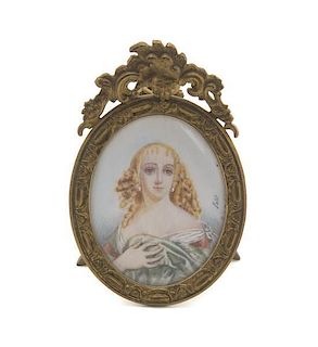 A Continental Portrait Miniature on Ivory, Height 2 5/8 x width 1 1/4 inches.