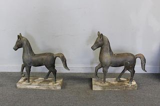 2 Vintage Patinated Metal Horse Sculptures.