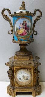 Fine Quality Bronze Clock with Sevres Porcelain
