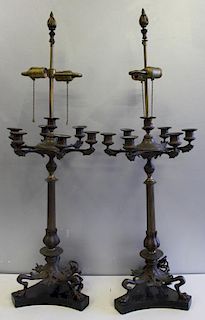 Pair of Patinated Bronze Column Form and