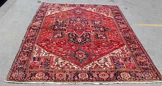 Vintage and Finely Woven Handmade Heriz Carpet.