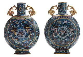 Two Cloisonn&#233; Moon Vases with Gilt