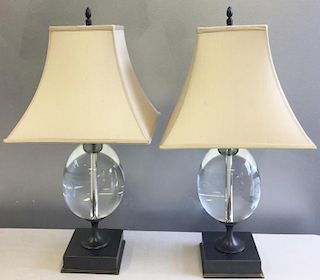 Decorator Pair of Glass Egg Lamps.
