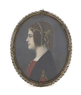 A Continental Portrait Miniature on Ivory, Height 3 1/8 x width 2 3/8 inches.