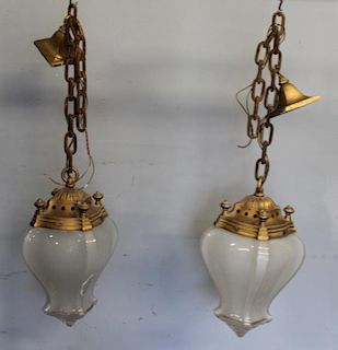 Pair Of 19 Century Bronze Hanging Chandeliers