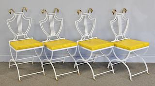 4 Iron Lyre Back Chairs with Swan Decoration.