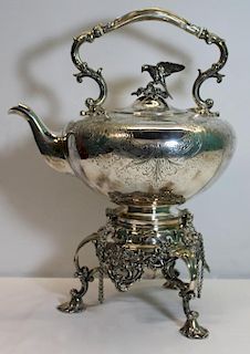 SILVER. Antique Continental Silver Kettle on Stand