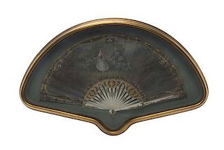 A Louis XVI Style Silk and Bone Fan, 19TH CENTURY, Width: 17 3/4 inches.