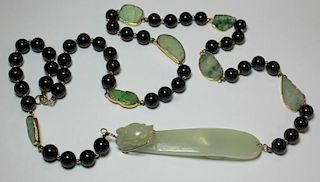 JEWELRY. 14kt Gold and Onyx Beaded Necklace with