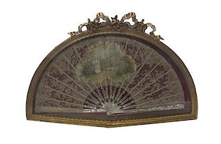 A French Lace, Mother of Pearl and Paper Fan, 19TH CENTURY, Width 18 1/2 inches.
