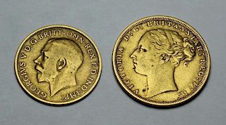GOLD. Grouping of (2) British Gold Sovereigns.