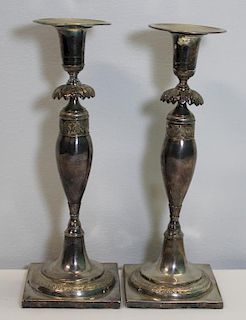 SILVER. Pair of Antique German Candlesticks.