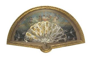An Italian Mother-or-Pearl and Paper Fan, 20TH CENTURY, Width 20 inches.