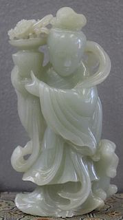 Vintage Jade Figure of a Quan Yin In Presentation
