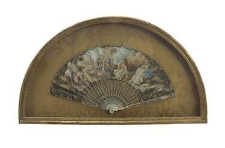 A Contintental Bone and Paper Fan, 20TH CENTURY, Width 20 inches.