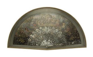 A Continental Mother-of-Pearl and Paper Fan, 19TH CENTURY, Width: 20 1/4 inches.