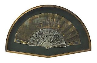 A Continental Paper and Mother of Pearl Fan, 19TH CENTURY, Length: 19 3/4 inches.