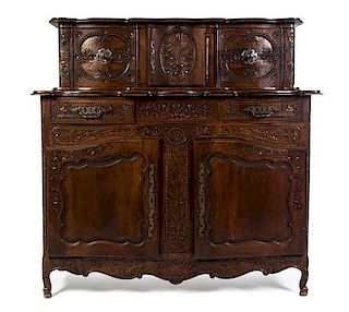 A French Provincial Oak Sideboard, Height 57 1/2 x width 59 x depth 21 inches.