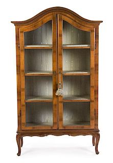 A Louis XV Style Walnut Display Cabinet, Height 76 x width 45 1/2 x depth 14 1/2 inches.