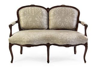 A Louis XV Style Walnut Double Back Settee, Width 49 inches.