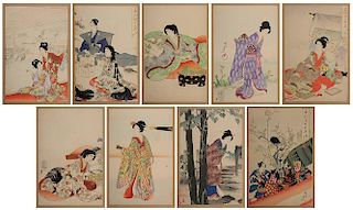 Nine Assorted Japanese Woodblock