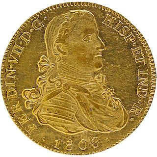 1808 MEXICO SPANISH COLONY 8 ESCUDO GOLD COIN