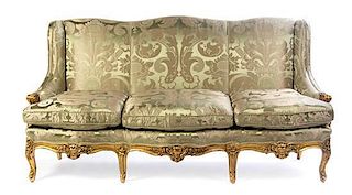 A Louis XV Style Giltwood Canape, 20TH CENTURY, Height 44 x width 87 x depth 38 inches.