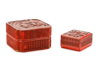 Two Chinese Lidded Cinnabar Boxes