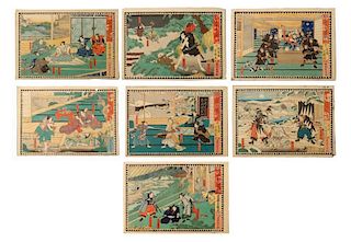7 Woodcuts from "Kanadehon Chishungura", Yoshiiku