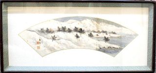 Asian Landscape Fan Painting, Ink on Paper