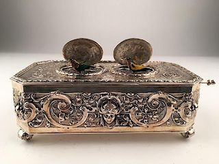 925 Silver mechanical double singing bird box