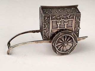 Vintage Japanese sterling silver minature cart as a salt or pepper shaker.