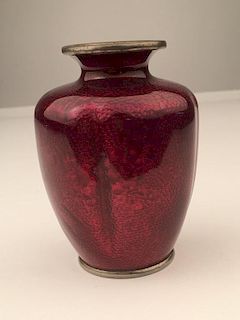 Vintage Japanese ox blood red cloisonne vase in a boulbous shape.<BR>