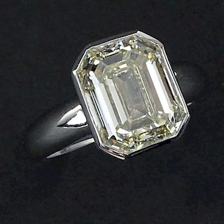 Approx. 5.0 Carat Emerald Cut Diamond and 18 Karat White Gold Engagement Ring.