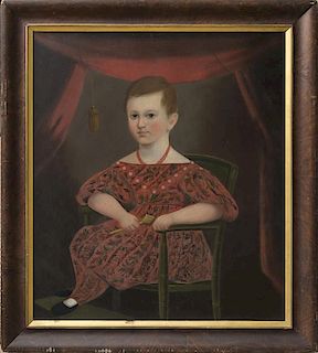 AMERICAN SCHOOL: PORTRAIT OF A CHILD IN A RED DRESS