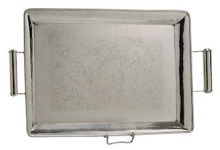Japanese Silver Two Handle Tray