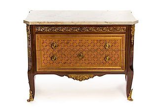 A Louis XV Transitional Style Gilt Bronze Mounted Commode, 20TH CENTURY,  Height 32 3/4 x width 43 3/4 x depth 20 inches.