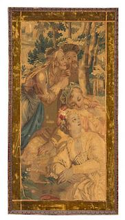 A Flemish Wool Tapestry Fragment, Height 48 x width 23 1/2 inches.