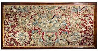 A Continental Embroidered Panel, POSSIBLY ITALIAN, 17TH/18TH CENTURY, Height 31 1/2 x width 69 inches.