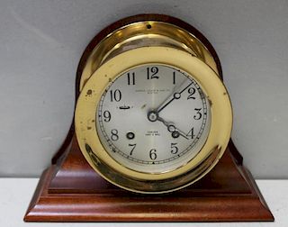 Brass Signed Chelsea Ships Clock.