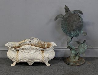 Antique Cast Iron Planter Together with a